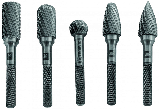 Фото 2 товара Набор борфрез твердосплавных, тип B, C, D, F, G, 10 мм, двойная насечка, в кейсе, 5 предметов, THORVIK