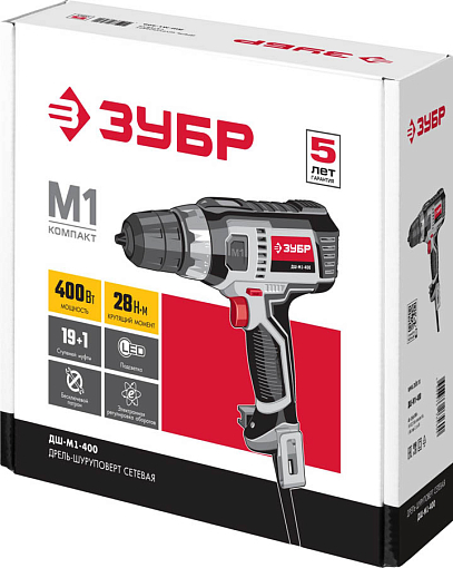 Фото 7 товара ЗУБР 400 Вт, 0-750 об/мин, дрель-шуруповерт сетевая ДШ-М1-400 Мастер