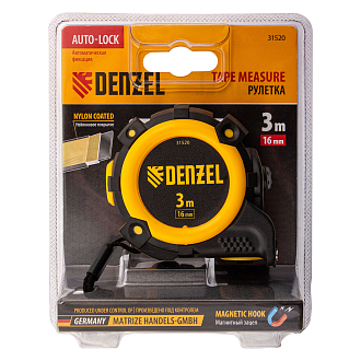 Рулетка 3м х 16мм, автоматич. фиксац., нейлон. покрытие, магнит. зацеп, двухстор. разметка Denzel - фото 6