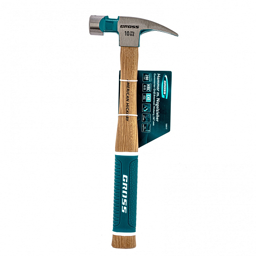 Фото 4 товара Молоток-гвоздодер, 280 г, угол 75, магнит, обрезин. рукоятка American hickory GROSS