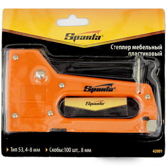 Степлер мебельный пластиковый, со скобами 100 шт, тип скобы 53, 4-8 мм Sparta - фото 2
