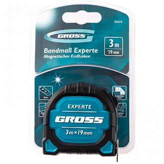 Рулетка Experte, 3 м x 19 мм, двухкомп. корп., магнит, двухстор. разметка, нейлон Gross - фото 4
