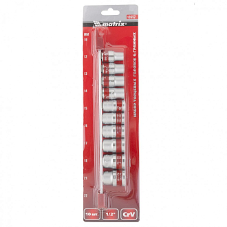 Набор торцевых головок, 1/2, шестигранные, CrV, 10 шт., 10-22 мм Matrix - фото 4