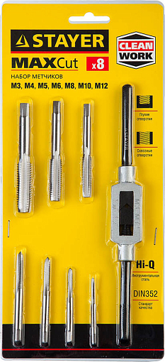 Фото 1 товара Набор метчиков MaxCut STAYER 8 предметов, легированная сталь, 28016-H8_z01 Master