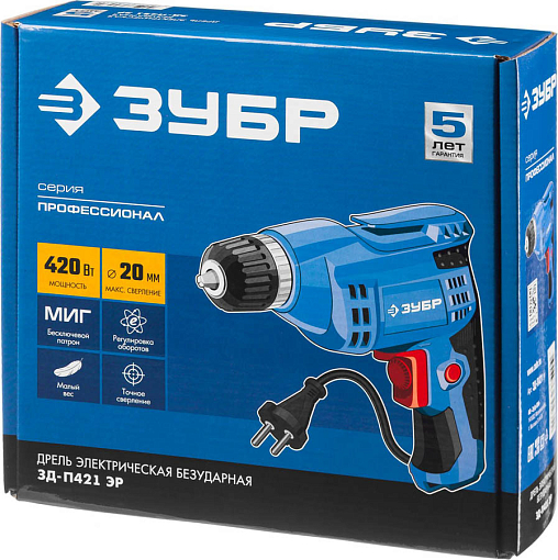 Фото 7 товара ЗУБР 420 Вт, дрель безударная реверсивная ЗД-П421 ЭР Профессионал