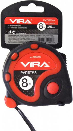 Фото 0 товара Рулетка измерительная 8м х 25мм с фиксатором VIRA