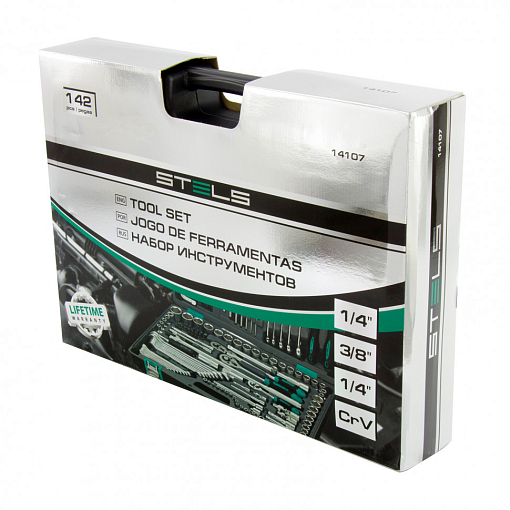 Фото 2 товара Набор инструментов, 1/2, 3/8, 1/4, CrV, пластиковый кейс, 142 предмета Stels