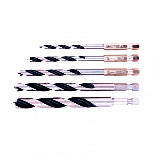 Фото 0 товара Набор сверл по дереву, 4-5-6-8-10 мм, 5 шт, шестигранный хвост., пластиковый кейс, Matrix