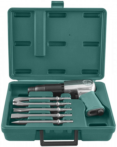 Фото 0 товара Набор молоток пневматический 2100 уд/мин., патрон H10, с насадками, 8 предметов, Jonnesway