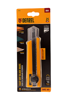 Нож, 25 мм, сменное лезвие, SK4, корпус из TPR, метал. направляющая, винтовой фиксатор Denzel - фото 5