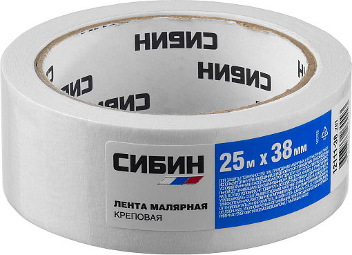 Фото 1 товара Лента малярная СИБИН 38 мм, 25 м, 12111-38_z01