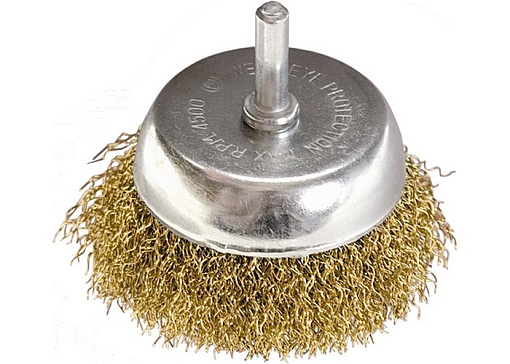 Фото 1 товара Щетка для дрели, 50 мм, "чашка" со шпилькой, латунированная витая проволока Matrix