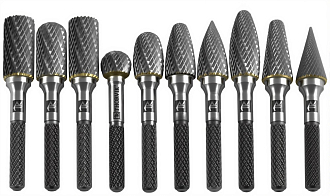 Набор борфрез твердосплавных, тип A, B, C, D, E, F, G, H, L, M, 6 мм, двойная насечка, в кейсе, 10 предметов, THORVIK - фото 3