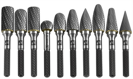 Фото 2 товара Набор борфрез твердосплавных, тип A, B, C, D, E, F, G, H, L, M, 6 мм, двойная насечка, в кейсе, 10 предметов, THORVIK
