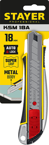 Фото 3 товара Нож KSM-18A STAYER 18 мм, сегментированное лезвие, автостоп, 09143_z01