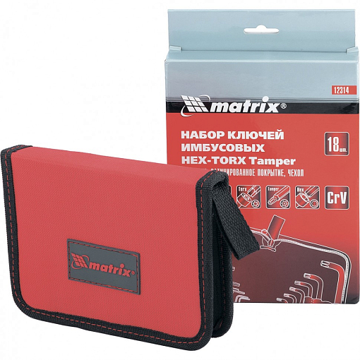 Фото 1 товара Набор ключей имбусовых HEX-TORX, 18 шт: HEX 1,5-10 мм, T10-T50, CrV, коротких Matrix