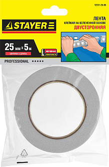 Двусторонняя клейкая лента (скотч) STAYER 12231-25-05 25 мм х 5 м, белая, на вспененной основе - фото 2