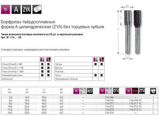 Фото 1 товара Борфреза цилиндрическая тип A ZYA 8,0х18 RUKO арт.116011