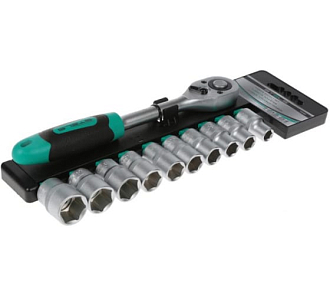 Набор торцевых головок, 1/2, головки 10-22 мм, с трещоточным ключом, CrV, 11 пред. Stels - фото 2