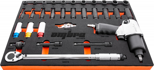 Фото 1 товара Набор с гайковертом, динамометрическим ключом и ударными головками в EVA ложементе 560х375 мм, 33 предмета, Ombra