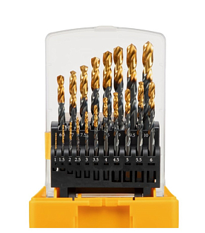 Набор сверл по металлу 1-10 мм, HSS-Tin, Golden Tip, 19 шт Denzel - фото 1