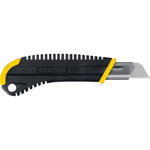 Фото 2 товара Нож KS-18 STAYER 18 мм, сегментированное лезвие, винтовой фиксатор, 09161_z01