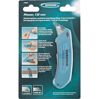 Нож, 130 мм, алюм. корп., выдвижное трап. лезвие 18 мм (SK-5), 4 лезвия Gross - фото 4