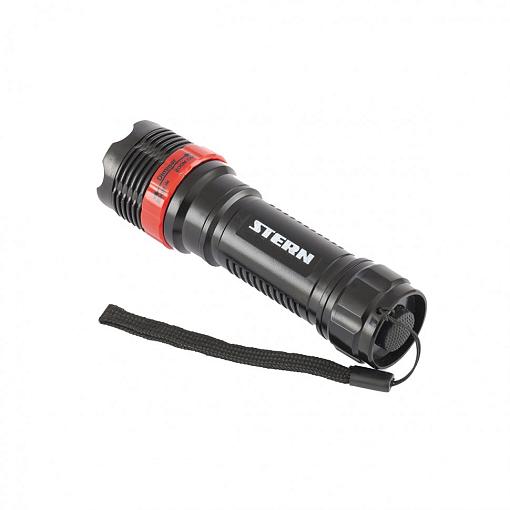 Фото 1 товара Фонарь бытовой, пластик, 1 W Led, ремешок, зум, 3 режима 100%-50%-строб, 3 х ААА Stern