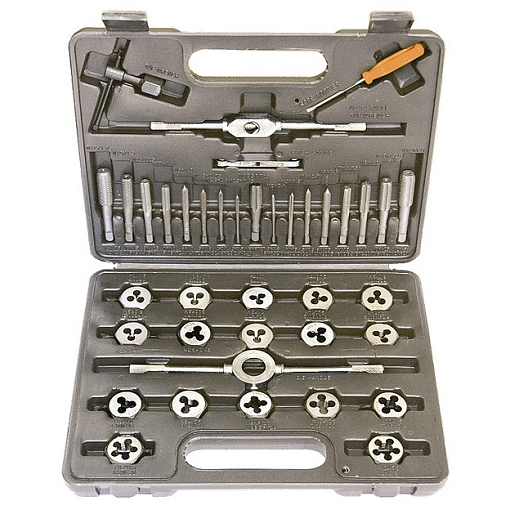 Фото 0 товара Набор метчиков и плашек М3-М12, плашко-метчикодержатель, 40 пред., пластиковый бокс Sparta