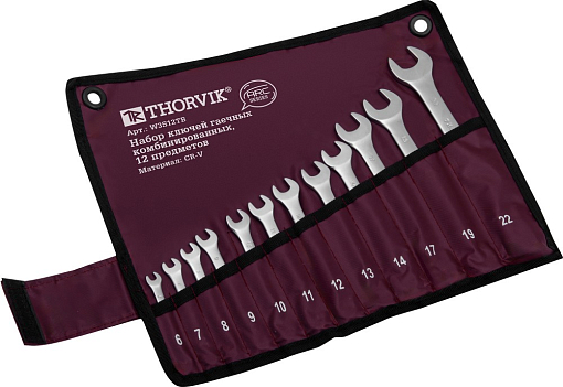 Фото 3 товара Набор ключей гаечных комбинированных серии ARC в сумке, 12 предметов (6-14,17,19,22 мм) (в тубусе Thorvik), THORVIK