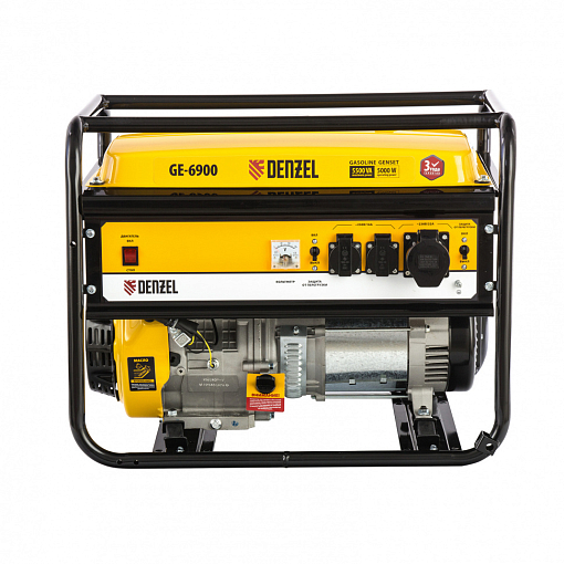 Фото 8 товара Генератор бензиновый GE 6900, 5.5 кВт, 220 В/50 Гц, 25 л, ручной старт Denzel