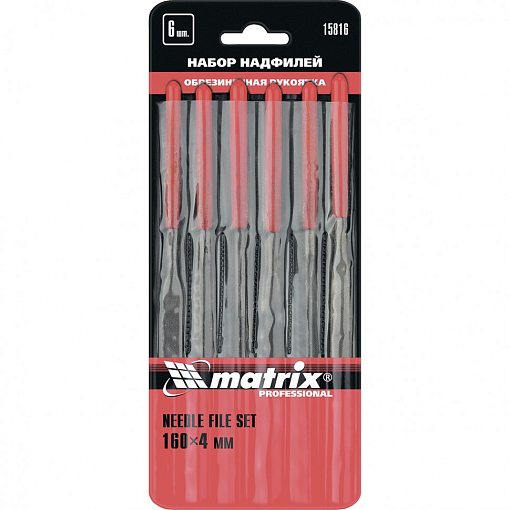 Фото 0 товара Набор надфилей, 160 х 4 мм, 6 шт, обрезиненные рукоятки Matrix
