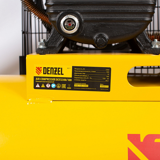 Фото 8 товара Компрессор воздушный BCV2300/100, ременный привод, 2.3 кВт, 100 литров, 440 л/мин Denzel