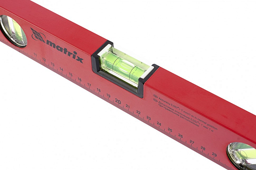 Фото 2 товара Уровень алюминиевый, 400 мм, 3 глазка, красный, линейка Matrix