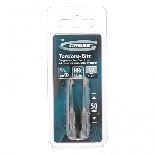 Фото 2 товара Набор бит торсионных PH1 x 50 мм, для ударных шуруповертов, 2 шт. Gross