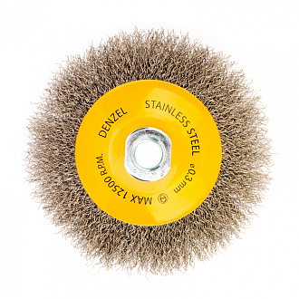 Щетка для УШМ, 125 мм, "Тарелка", витая нержавеющая проволока 0.3 мм, М14 Denzel - фото 2