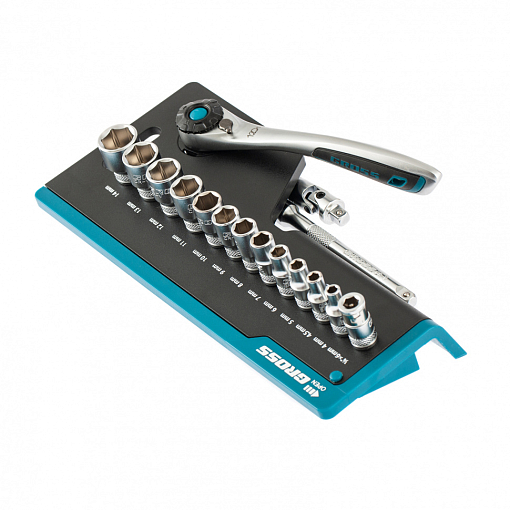 Фото 3 товара Набор торцевых головок, трещотка 120 зубьев, 36 пред., 1/4", CrV Gross