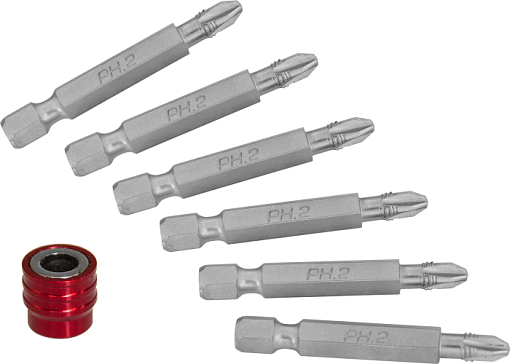 Фото 0 товара Набор вставок-бит для механического инструмента со сменным магнитным держателем, PH2, 50 мм, 7 предметов, Ombra