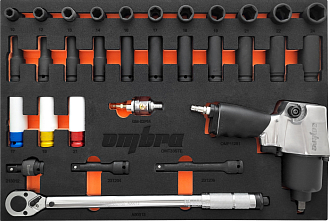 Набор с гайковертом, динамометрическим ключом и ударными головками в EVA ложементе 560х375 мм, 33 предмета, Ombra - фото 1