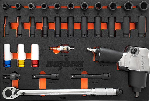 Фото 0 товара Набор с гайковертом, динамометрическим ключом и ударными головками в EVA ложементе 560х375 мм, 33 предмета, Ombra