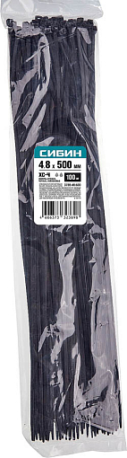 Фото 1 товара Хомуты нейлоновые черные СИБИН 500х4.8 мм, 100 шт, 3788-48-500