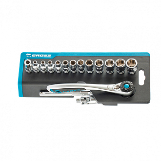 Набор торцевых головок, трещотка 120 зубьев, 36 пред., 1/4", CrV Gross - фото 2