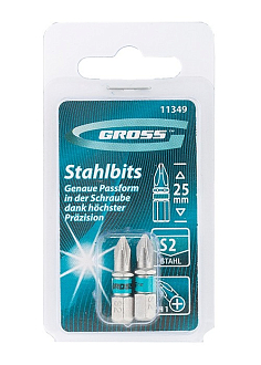Набор бит РН1 х 25, сталь S2, 2 шт. Gross - фото 1