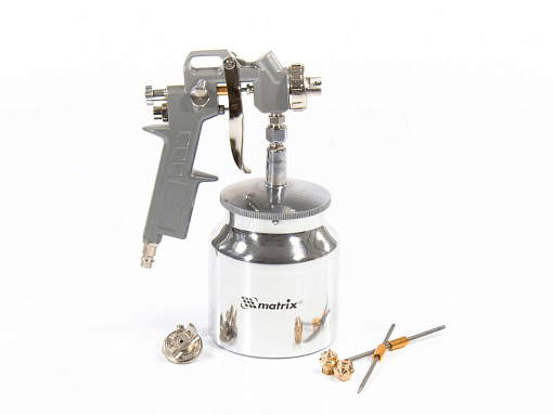 Фото 0 товара Краскораспылитель пневм. с нижним бачком V 0,75 л, сопло D 1.2, 1.5 и 1.8 мм Matrix