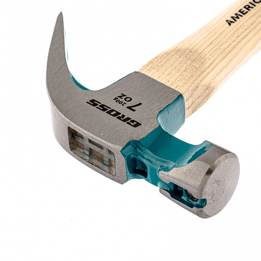 Фото 1 товара Молоток-гвоздодер, 200 г, угол 45, магнит, обрезин. рукоятка American hickory GROSS