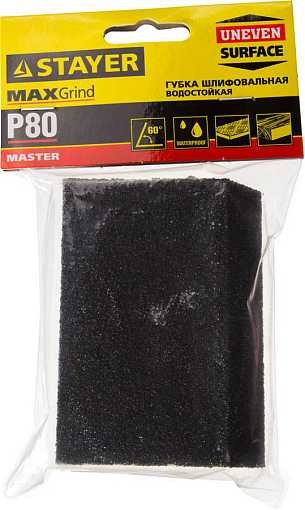 Фото 1 товара Губка шлифовальная STAYER 100x68x42x26мм, P80, угловая, средняя жесткость, 3561-080