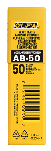 Фото 1 товара OLFA 9 мм, 50 шт, Лезвия сегментированные OL-AB-50