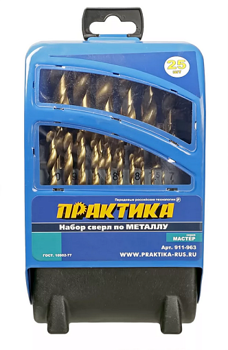 Фото 0 товара Набор сверл по мет. 1-13 мм, 25 шт, кассета Практика