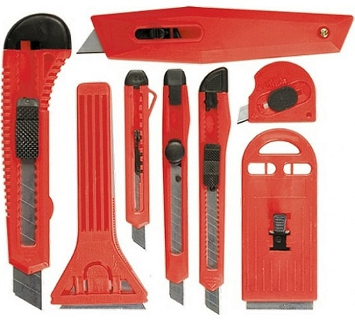 Фото 1 товара Набор ножей, выдвижные лезвия, 9 мм-3 шт., 18 мм-2 шт., скребки 40 и 52 мм Matrix