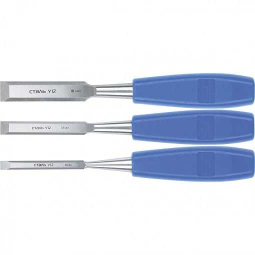 Фото 0 товара Набор стамесок плоских, 3 шт, 8-12-18 мм Сибртех